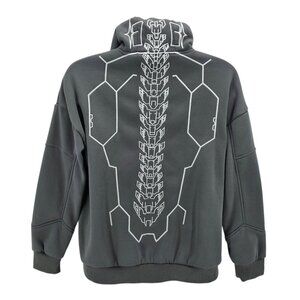 Mens XL Hoodie Cybernetic Spine Embroidered Gray Full Zip Sweatshirt Rave EDM